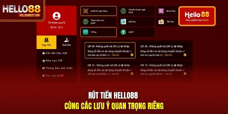 Rút tiền Hello88 cùng các lưu ý quan trọng riêng